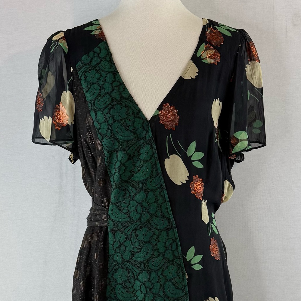 Anthropologie Black and Green Ciao Bella Floral Midi Dress by Moulinette Soeurs - Picture 3 of 16